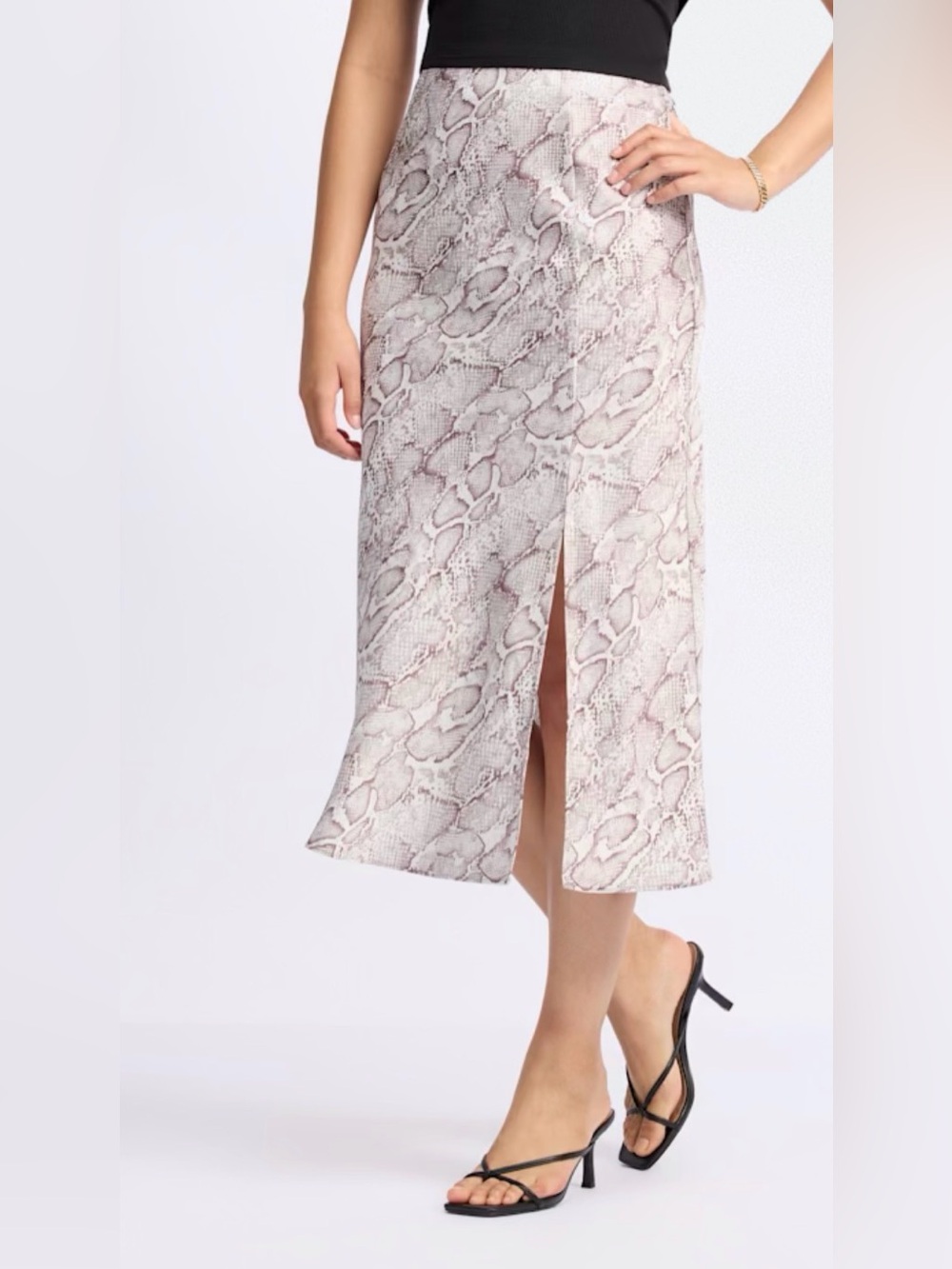 NWOT Skies Are Blue Holly Satin Snakeskin Midi Skirt Brown XS
